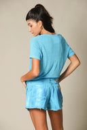 Color block Linen V Neck Tee