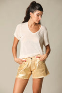 Color block Linen V Neck Tee