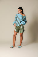 Iridescent Denim Long Shorts