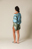 Iridescent Denim Long Shorts