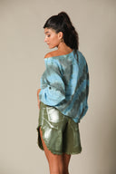 Iridescent Denim Long Shorts