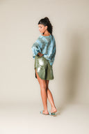 Iridescent Denim Long Shorts