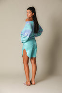 Iridescent Denim Long Shorts
