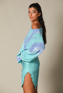 Iridescent Denim Long Shorts