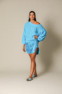 Iridescent Denim Long Shorts