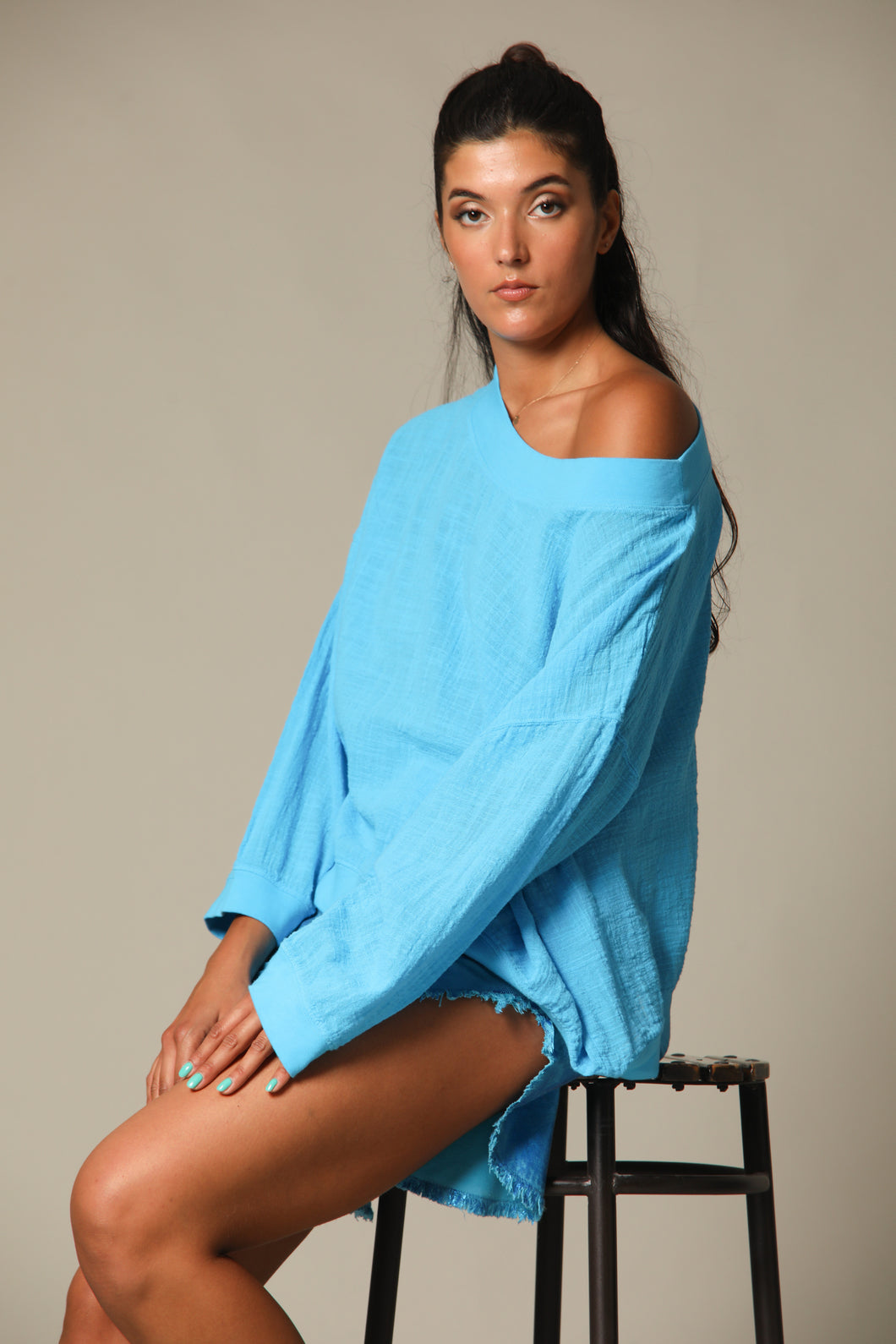 Colour Block Gauze Wide Crewneck Sweatshirt