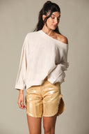 Iridescent Denim Long Shorts