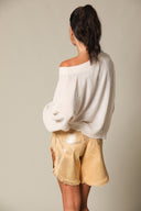 Iridescent Denim Long Shorts