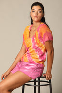 Tie Dye Linen V Neck Tee