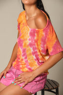 Tie Dye Linen V Neck Tee
