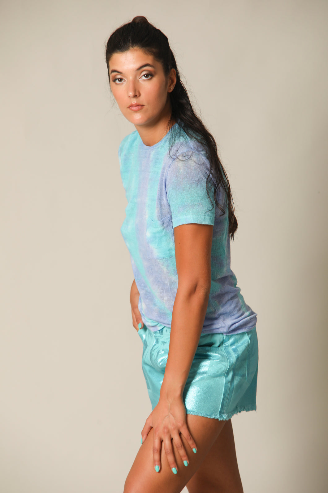 Tie Dye Linen Round Neck Tee