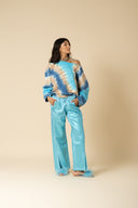 Iridescent Denim Slit Pants