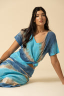 Tie Dye Linen V Neck Tee