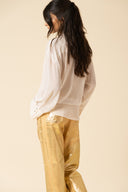 Iridescent Denim Slit Pants