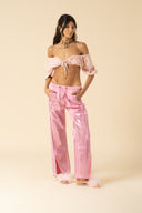 Iridescent Denim Slit Pants