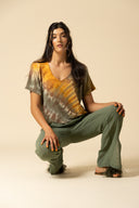 Tie Dye Linen V Neck Tee