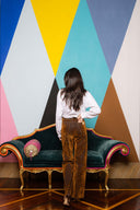 Flocked Denim Straight Leg