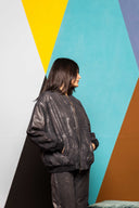 Iridescent Denim Bomber Jacket