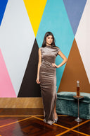 Sequin Velvet One Shoulder Maxi Dress