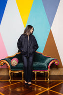 Flocked Denim Straight Leg