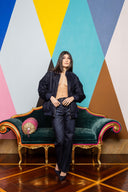 Flocked Denim Bomber