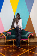 Flocked Denim Wide Leg