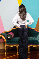 Flocked Denim Straight Leg