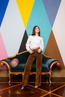 Flocked Denim Straight Leg