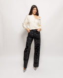 Bandana Flocked Denim Straight Leg