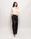 Bandana Flocked Denim Straight Leg