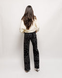 Bandana Flocked Denim Straight Leg