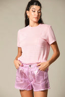 Color Block Linen Round Neck Tee