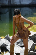 Iridescent Denim Bandeau - BROWN