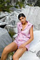 Iridescent Denim Playsuit - PINK