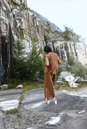 Iridescent Denim Maxi Skirt - BROWN