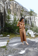 Iridescent Denim Maxi Skirt - BROWN