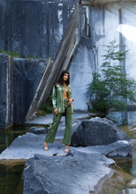 Load image into Gallery viewer, Iridescent Denim Oversized Jacket - FOREST GREEN
