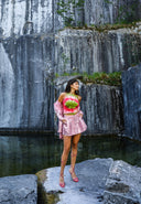 Iridescent Denim Mini Skirt - PINK