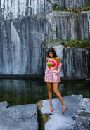 Iridescent Denim Mini Skirt - PINK