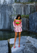 Iridescent Denim Mini Skirt - PINK