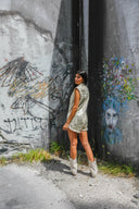 Iridescent Denim Playsuit - CREAM