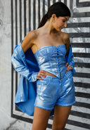 Iridescent Denim Oversized Jacket - BLUE