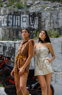 Iridescent Denim Playsuit - BROWN