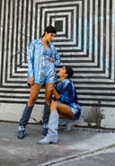 Iridescent Denim Oversized Jacket - BLUE