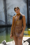 Iridescent Denim Bandeau - BROWN