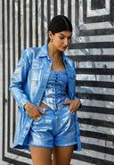 Iridescent Denim Shorts - BLUE